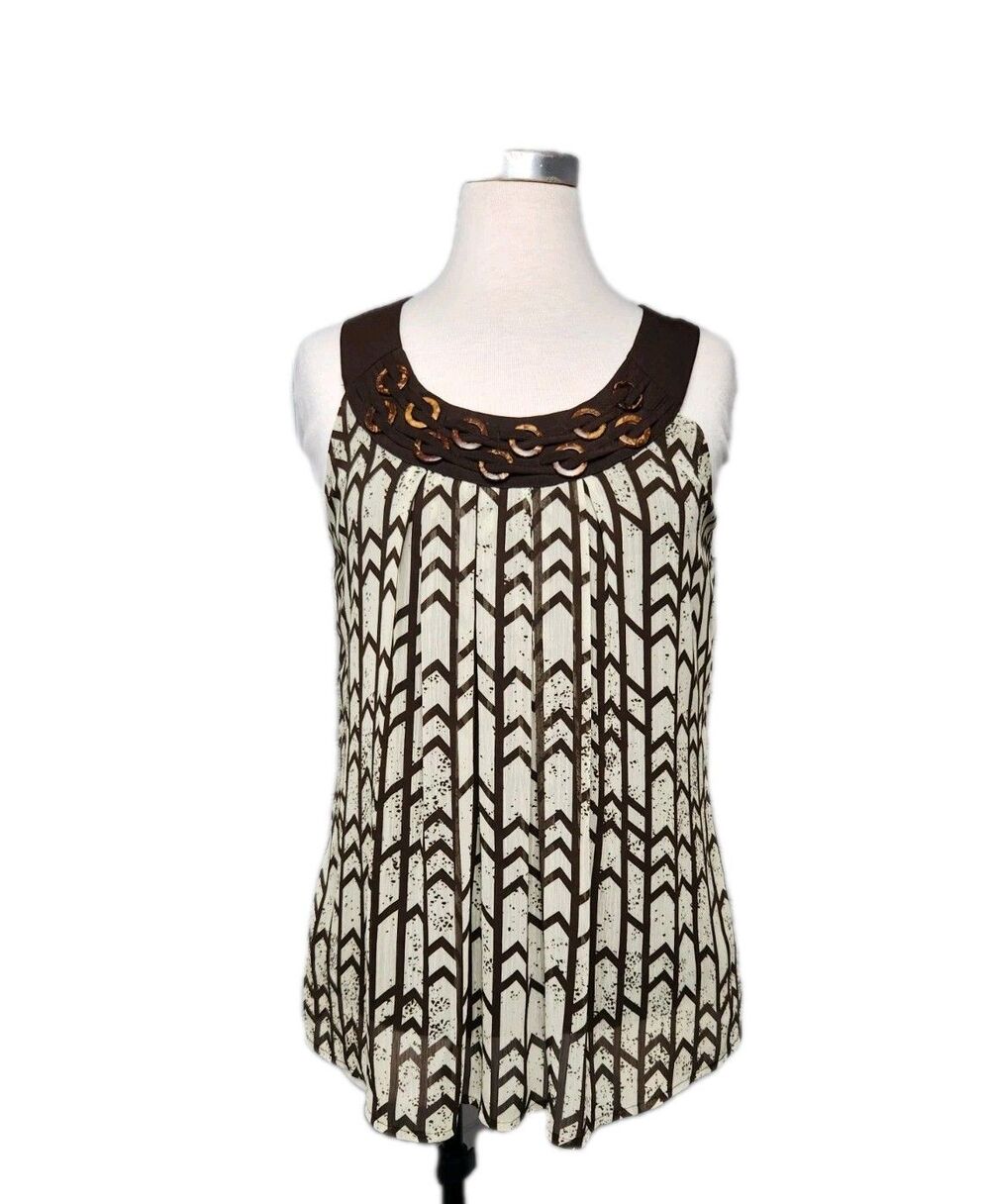 Signature by Levine Sleeveless Tunic Blouse Size S Scoop Neck Beaded Earthy